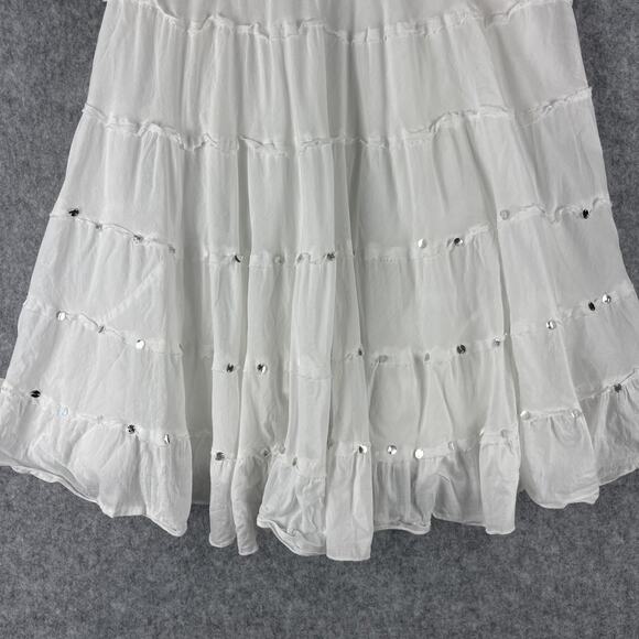 Kaktus Tiered Maxi Skirt Womens Small White Embellished Boho Cottage Gypsy Fairy - Picture 3 of 16